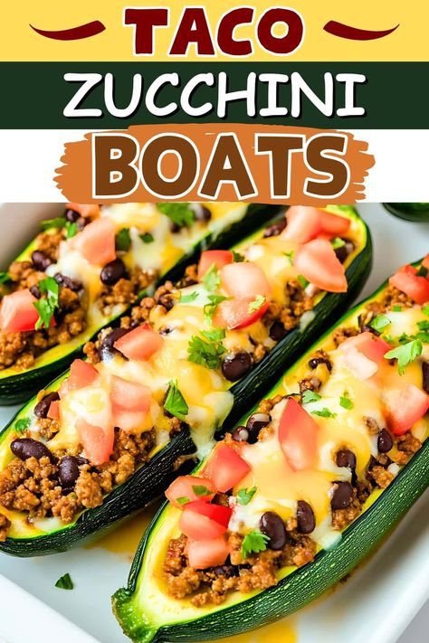 Taco Zucchini Boats Taco Stuffed Zucchini Boats, Burrito Zucchini Boats, Taco Zucchini Boats, Zucchini Tacos, Zucchini Taco Boats, Taco Zucchini, Boat Recipes, Zucchini Boat, Cooktop Cove