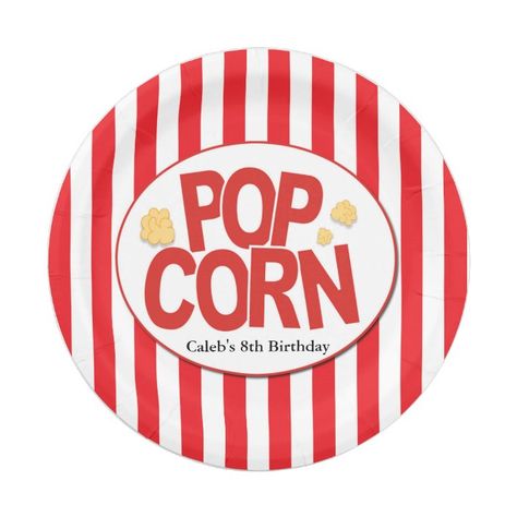 Popcorn Red & White Stripe Movie Party Paper Plate | Zazzle.com Birthday Popcorn, Movie Party, Paper Plates Party, Party Paper, Party Plates, Slumber Parties, 8th Birthday, Paper Plate, Red And White Stripes