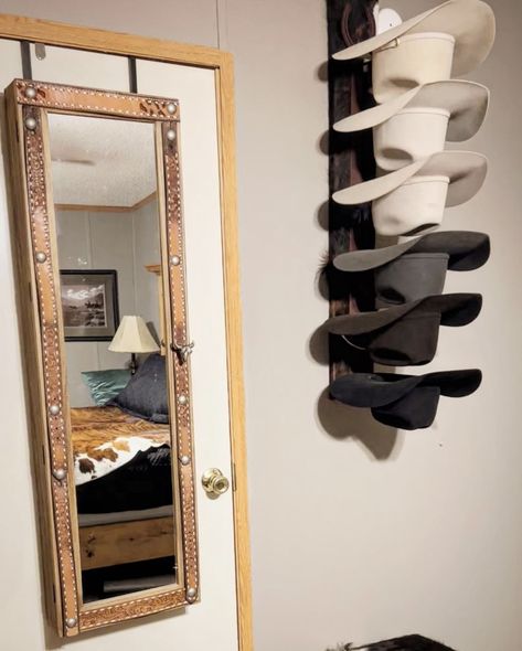 Cowboy Hat Storage Ideas, Ballcap Storage, Cowboy Hat Rack, Hat Organization, Hat Storage, Hat Rack, Western Homes, Master Closet, Wall Organization