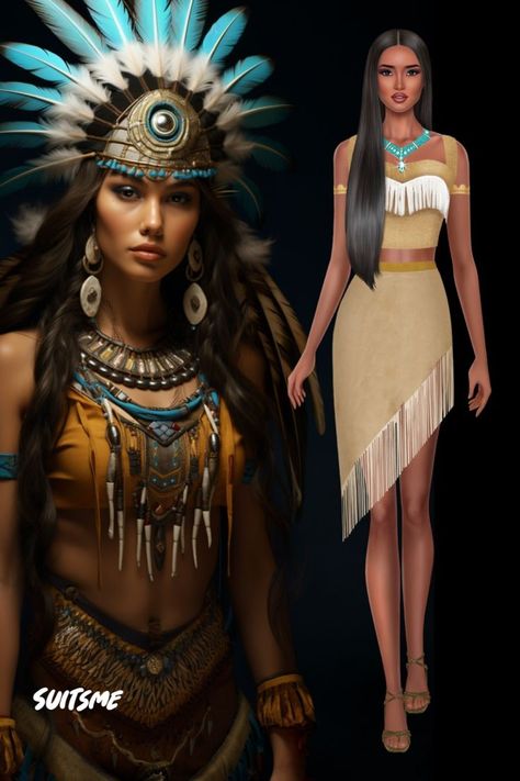 Dress up like Pocahontas on Halloween, Get more Halloween costumes inspiration by playing the Suitsme Fashion Pocahontas Halloween Costume, Halloween Costumes Inspiration, Pocahontas Halloween, Pocahontas Outfit, Pocahontas Dress, Halloween Costume Idea, Disney Pocahontas, Unique Costumes, Halloween 2