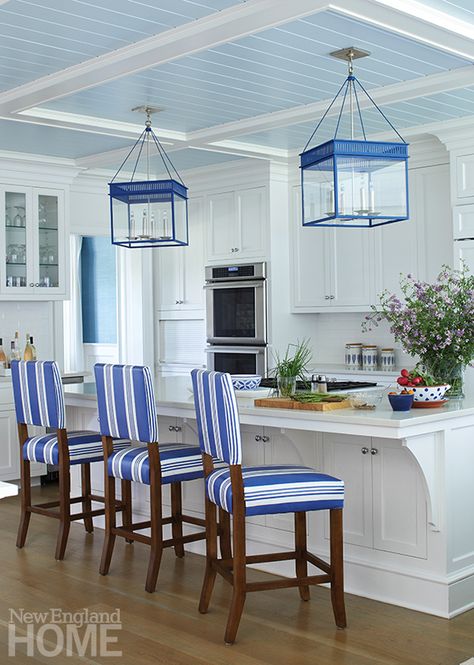 Kitchen Ceilings, Coastal Kitchens, Blue Ceiling, Ceiling Paint, Blue Ceilings, Beadboard Ceiling, Ceiling Treatments, Colored Ceiling, New England Homes