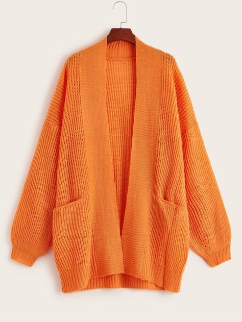 Neon Orange Drop Shoulder Dual Pocket Cardigan | SHEIN Rachel Martino, Orange Cardigan, Cardigan Outfit, Halloween Orange, Pocket Cardigan, Cardigan Outfits, Fashion Sale, Shein Style, Neon Orange