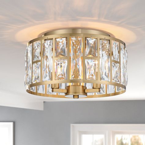 Mercer41 Leanni Flush Mount & Reviews | Wayfair Brass Ceiling Light, Contemporary Glam, Flushmount Ceiling Lights, Crystal Ceiling Light, Closet Remodel, Closet Lighting, Wagon Wheel Chandelier, Ceiling Hanging, Understated Luxury