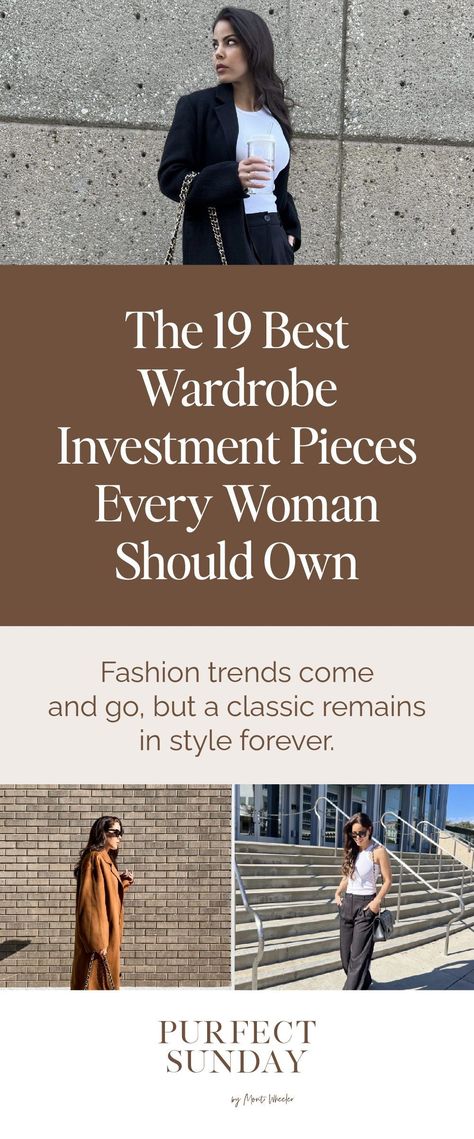 And for that reason, there are some investment wardrobe pieces that every woman should own. These pieces are classics or even iconic staples, and once you own them, can help you save time and money in the long run. True investment pieces transcend age, demographic, decade, and the economic climate. Although buying really high-end items is expensive, because they will never go out of style, versatile, high-quality pieces should convert their price tag into pennies-per-wear over time. Build Wardrobe Women, Women’s Style 30s, Never Out Of Style, Reliable Clothing Pieces, Wardrobe Investment Pieces, High Value Woman Wardrobe, High Quality Capsule Wardrobe, Versatile Jacket Women, Classic Clothing Pieces For Women