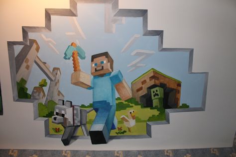 Minecraft mural for boys bedroom Minecraft Mural, Minecraft Rooms, Minecraft Templates, Boys Room Mural, Minecraft Bedroom Decor, Mario Room, Minecraft Wall, Minecraft Bedroom, Boy Bedroom Design