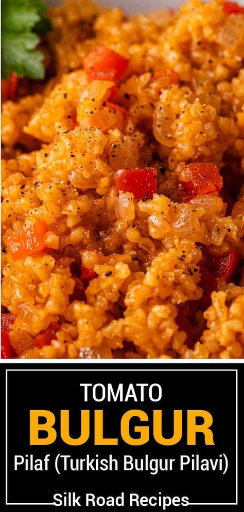 Bulgur pilaf is a classic, hearty Turkish side dish made with peppers and onions, featuring a rich and satisfying tomato flavor. Bulgur Pilaf Recipes, Bulgur And Beans, Turkish Bulgar Wheat Recipes, Turkish Side Dishes, Turkish Pilaf, Tomato Bulgur, Assyrian Recipes, Grain Sides, 2025 Recipes