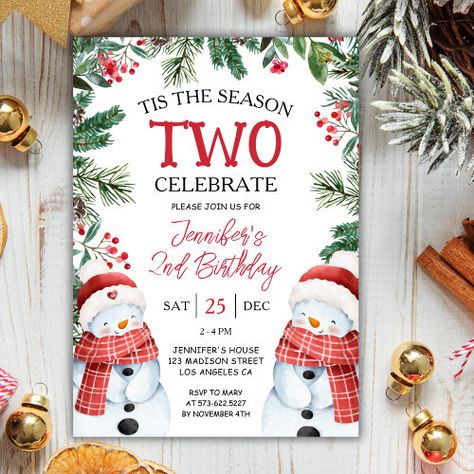 $2.95 | Tis The Season TWO | Winter Snowman 2nd Birthday | Birthday Invitations | 2nd birthday invitation, winter wonderland, gender neutral, watercolor, winter, christmas, turning two, snowman, second birthday invitation, cute Winter Birthday Themes, Christmas 1st Birthday, Neutral Watercolor, Winter Birthday Parties, 2nd Birthday Boys, Winter Onederland Birthday, Birthday Party Design, Twin First Birthday, 2nd Birthday Invitations