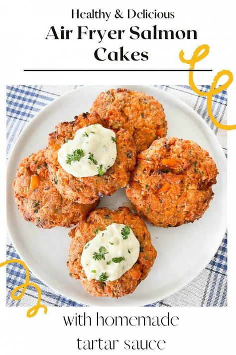 Air Fryer Salmon Cakes are so much tastier than pan fried. These cakes are full of scrumptious ingredients that make them a family favorite. Easy recipe and easy clean up! Air Fryer Salmon Cakes, Best Air Fryer Salmon, Healthy Salmon Cakes, Air Fryer Recipes Salmon, Salmon Cake, Salmon Cakes Recipe, Air Fryer Recipes Snacks, Air Fryer Salmon, The Best Air Fryer