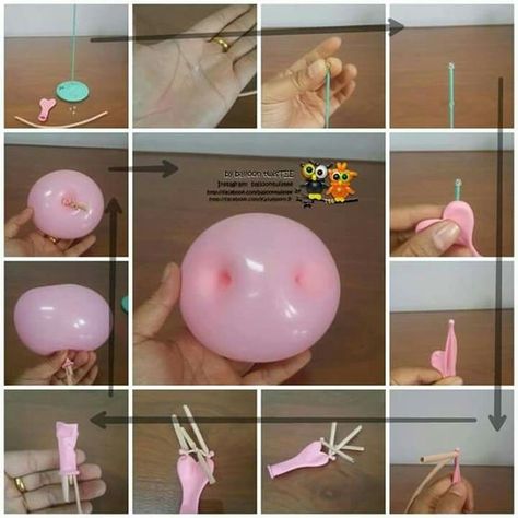 Balloon Tutorials, Pig Balloon, Balloon Face, Twisting Balloons, Deco Ballon, Balloon Modelling, Balloon Crafts, Balloon Display, Pig Art