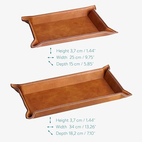 Amazon.com: Navaris Faux Leather Tray Set - 2 Valet Organizer Trays for Bedside Table, Night Stand, Desk - Store Keys, Change, Wallet, Phone, Glasses - Brown : Clothing, Shoes & Jewelry Leather Nightstand, Retro Apartment, Key Dish, Catch All Tray, Brown Clothing, Jewelry Tray Organizer, Leather Valet Tray, Leather Tray, Stackable Jewelry