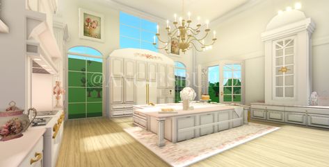 Bloxburg Bakery, Bloxburg Coquette, Coquette Kitchen, Bloxburg Castle, Fancy Living Rooms, Bloxburg Exterior, Castle House Design, Layout Home, Kitchen Bloxburg