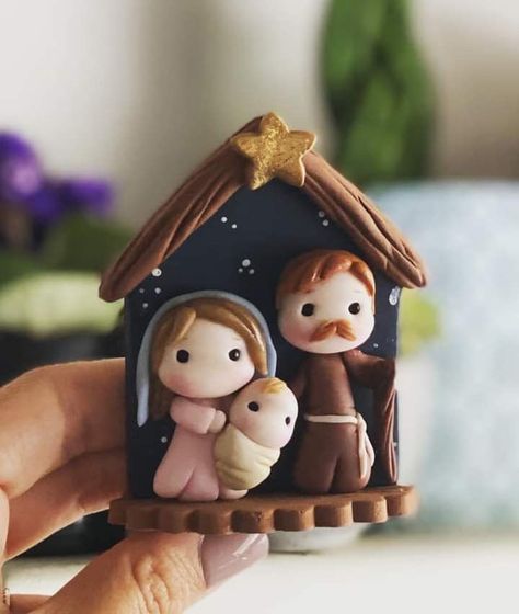 Polymer Clay Nativity Scene, Ceramica En Frio Ideas, Ideas Con Porcelana Fria, Polymer Clay Nativity, Polymer Clay Projects Diy, Clay Nativity, Crea Fimo, Christmas Clay, Polymer Clay Christmas