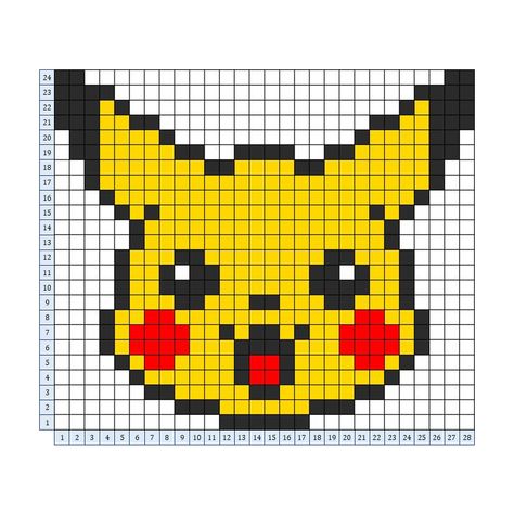 You can make it on 30x30 grid. Pixel Art Pokemon Pikachu, Jumper Embroidery, Pixel Grid, Pokemon Cross Stitch, Art Plan, Pixel Art Templates, Art Perle, Pixel Art Grid, Tapestry Crochet Patterns