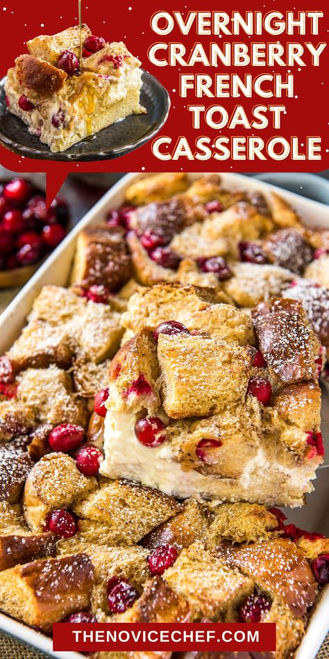 This easy Overnight Cranberry French Toast is a festive breakfast casserole recipe made with fresh cranberries. Perfect Christmas breakfast for the holidays! Cranberry French Toast, Breakfast For Christmas Morning, Breakfast For Christmas, Easy Christmas Breakfast, French Orange, Sweet French Toast, French Toast Casserole Easy, Baked French Toast Casserole, Delicious French Toast