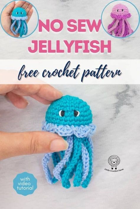 Baby Jellyfish, Octopus Crochet Pattern, Fast Crochet, Crocheted Jellyfish, Crochet Fish, Keychain Ideas, Crochet Keychain Pattern, Pola Amigurumi, Crochet Animals Free Patterns