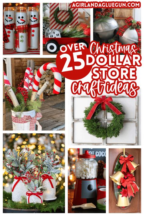 These darling Christmas Dollar Store Craft Ideas will take your Christmas decorations up a notch without breaking the bank! Christmas Projects To Make Easy Crafts, Dollar General Christmas Crafts Diy, Dt Christmas Craft, Easy Dollar Store Christmas Crafts, Christmas Crafts Cheap, Upcycle Christmas Decorations, New Christmas Crafts For 2024, Dollar Store Craft Ideas, Christmas Skits