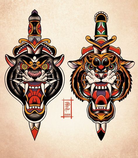 Bushido Tattoo, Old School Tattoo Sleeve, Traditional Tattoo Man, Traditional Tattoo Flash Sheets, Traditional Tattoo Old School, Old Scool, Traditional Tattoo Designs, Traditional Style Tattoo, Tiger Tattoo Design