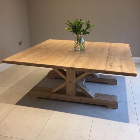 In case you missed our stories, check out this absolute stunner of a 6ft by 6ft solid wood reclaimed table we made for one of our… Large Square Dining Table, Square Dining Room Table, Square Farmhouse Table, Square Kitchen Tables, Farmhouse Dining Table Set, Rustic Farmhouse Dining Table, Reclaimed Dining Table, Solid Oak Dining Table, Square Kitchen