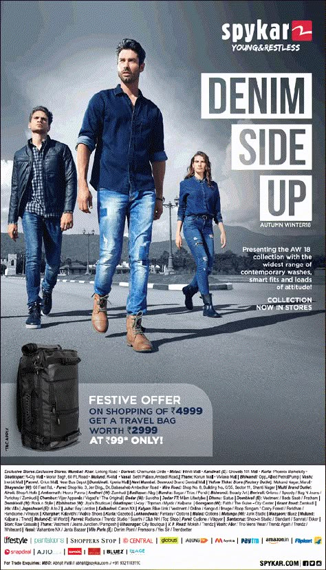 spykar-jeans-denim-side-up-ad-times-of-india-mumbai. Check out more Apparel & Accessories Advertisement Advertisement Collection at https://www.advertgallery.com/product-category/advertisements-by-category/Apparel & Accesories Jeans Ads Creative, Jeans Advertising Ad Campaigns, Denim Poster Design Ideas, Apparel Ads Design, Jeans Poster Design, Fashion Advertising Design, Denim Advertising, Denim Poster, Jeans Advertising