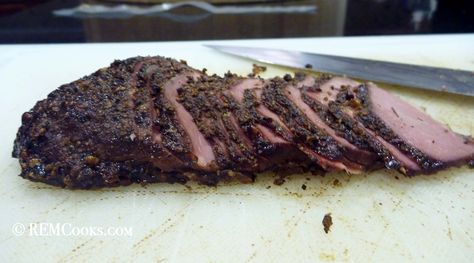 Duck Pastrami -- WOW! This dish is amazing! Duck Pastrami, How To Make Pastrami, Diners Drive Ins And Dives, Pastrami Recipe, Cured Meat Recipes, Pastrami Sandwich, Sandwich Shop, Wild Game Recipes, Whats For Lunch