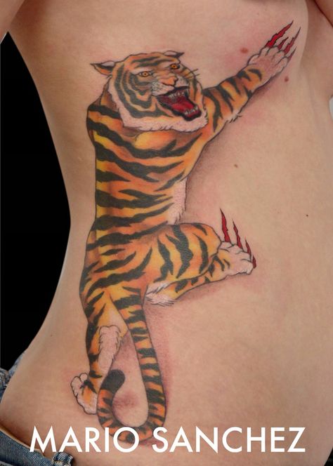 Traditional tiger tattoo on ribs Tattoo On Ribs, Traditional Tiger Tattoo, Tiger Tattoo Design, Tiger Tattoo, Rib Tattoo, Tattoo On, Tattoo Design, Watercolor Tattoo, Tattoo Designs