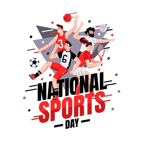 Flat national sports day illustration | Free Vector #Freepik #freevector #sports #event #illustrations #flat-design National Sport Day, Sport Event Poster, Sports Day Banner, Sports Day Poster, Sports Illustrations Design, Dhyan Chand, National Sports Day, School Sports Day, Olympic Theme