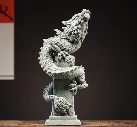 Japanese Dragon Sculpture, Japanese Dragon Statue, Chinese Dragon Sculpture, 3d Wall Art Sculpture, Dragon Carving, Marble Interior, Art Painting Tools, Asian Dragon, Dragon Sculpture