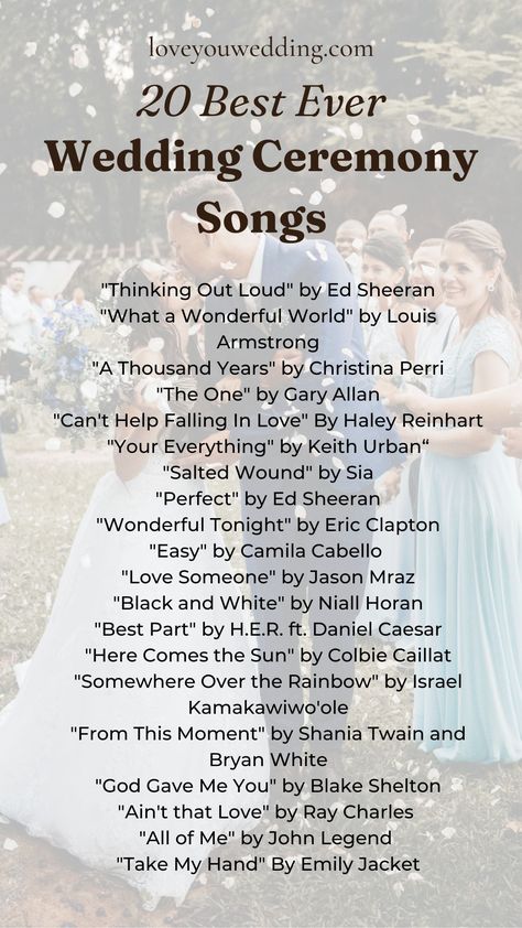 Music To Play Before Wedding Ceremony, Christian Love Songs For Weddings, Slow Wedding Songs, Goth Wedding Songs, Music For Wedding Reception, Wedding Party Entrance Songs Country, Pre Ceremony Music Wedding, Wedding Song List Checklist, Ceremony Songs Wedding