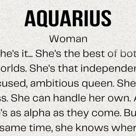 Aquarius Memes on Instagram: "And yet she ends up alone 🙃
If you see this, follow @aquariusyearsold for more ✨
.
.
.
.
#aquarius #aquariusgang #horoscopememes #aquarius♒️ #aquariusmemes #aquariusseason♒️ #aquariusseason #aquariusgang♒️ #horoscopedaily #dailyhoroscope #aquariusposts #zodiacsigns #zodiac #zodiacmemes #astrology #airsigns #airsign #airsigns💨 #airsignmemes" Aquarius Woman Personality, Aquarius Women Facts, Aquarius Facts Women, Aquarius Woman Quotes, Aquarius Women, Aquarius Personality, Horoscope Memes, Women Facts, Aquarius Truths