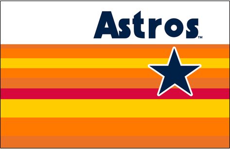 Houston Astros Jersey Logo (1984) - Astros in blue above a rainbow of colours including red, yellow, and two shades of orange behind a blue star outlined in white. Worn on Houston Astros home jerseys from 1984 to 1986 Rainbow Apple Logo, Houston Astros Jersey, Astros Jersey, Zoom Wallpaper, Jersey Cake, Balls Quote, Cake Basket, 80s Logo, Pepsi Logo