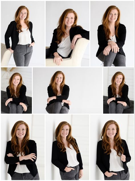 How To Take A Professional Photo, Teacher Headshots Professional, Womens Headshot Outfit, Diy Head Shots At Home, Professional Shots Photo Ideas, Diy Business Headshots, Best Headshot Poses, Business Poses Photography, Professional Photo Poses For Women