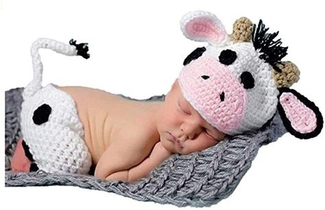 Photo Shoot Outfits, Newborn Photography Outfit, Cow Hat, Crochet Costumes, Touch Hand, Baby Kostüm, Newborn Pics, Newborn Baby Photoshoot, Knitted Clothes