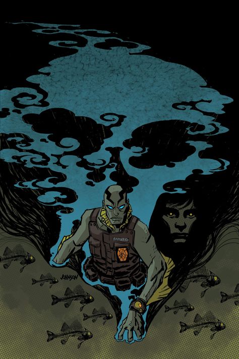 ABE SAPIEN - Dave Johnson Abe Sapien, Dave Johnson, Mike Mignola Art, Hellboy Art, Comic Book Layout, Mike Mignola, Alex Ross, Font Illustration, Dark Horse Comics