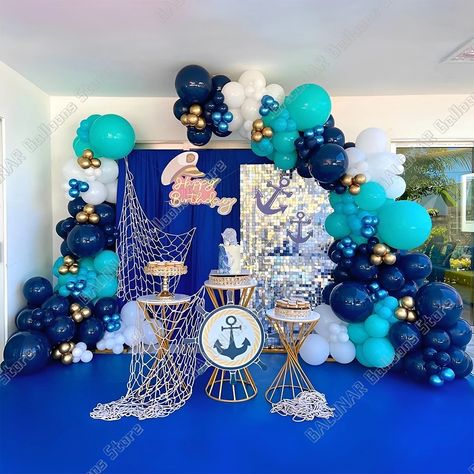 178pcs Navy Blue Balloon Garland Arch For Kids Baby Shower Nautical Sailing Theme Birthday Party Globos Wedding Party Decoration - AliExpress 15 Navy Blue Balloon Garland, Marine Party, Blue Balloon Garland, Baby Shower Nautical, Sailing Theme, Blue Balloon, Ocean Party, Garland Arch, Nautical Baby Shower