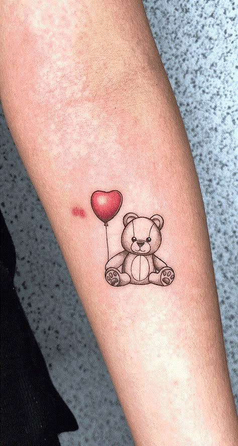 Tattoo Ideas Meaningful, Teddy Bear Tattoo, Meaningful Tattoo Ideas, Bear Tattoo Designs, Red Teddy Bear, Teddy Bear With Heart, Pretty Hand Tattoos, Bear Tattoo, Meaningful Tattoo