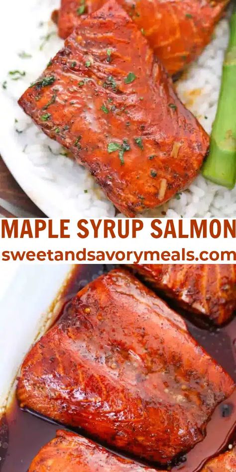 7 Ingredients - Maple Syrup Salmon Recipe - Sweet and Savory Meals Salmon Maple Syrup Recipes, Salmon Recipes Baked Maple Syrup, Maple Syrup Salmon Recipes, Maple Salmon Recipes Baked, Maple Salmon Marinade, Maple Salmon Air Fryer Recipes, Salmon Recipes Maple Syrup, Salmon Maple Syrup, Salmon With Maple Syrup