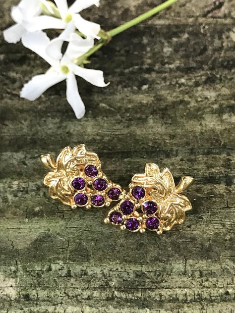 Purple Earrings Studs, Grape Jewelry, Grape Flower, Double Pierced Earrings, Grape Earrings, Dress Models, Jewelry Catalog, Earrings Purple, Avon Jewelry