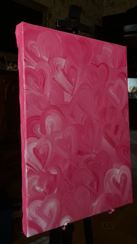 Painting Hearts On Canvas, Pink And Red Painting, Canvas Heart Painting, Heart Canvas Painting Ideas, Pink Heart Painting, Heart Canvas Painting, Heart Painting On Canvas, Pink Canvas Art, Acryl Painting