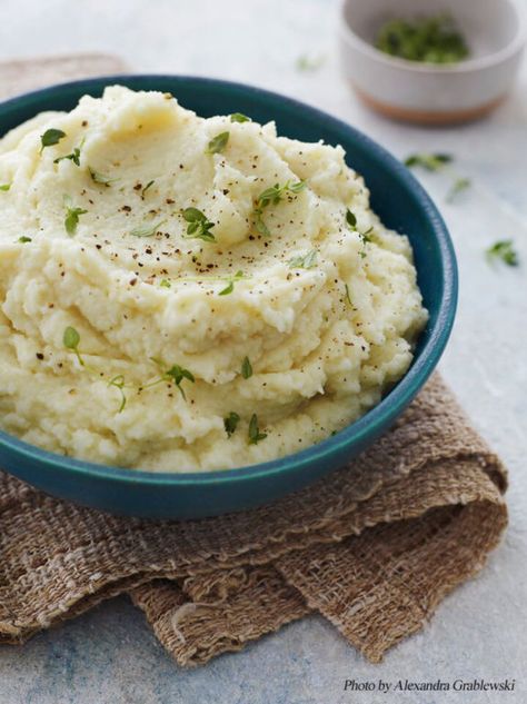 Cauliflower Puree with Thyme - use a little less salt Celeriac Mash, Celery Root Puree, Mashed Cauliflower Recipe, Once Upon A Chef, Cauliflower Mashed Potatoes, Cauliflower Puree, Herb Stuffing, Celery Root, Passover Recipes