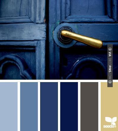 Bathroom Colors Schemes, Navy Color Scheme, Yellow Front Doors, Color Palette Living Room, Seeds Color, Gold Color Palettes, Room Paint Colors, Front Door Colors, Bedroom Color Schemes