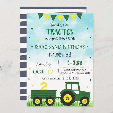 Tractor Invitations, Birthday 5, Tractor Birthday, Invitations Birthday, Invite Template, Second Birthday, Birthday Invite, Printed Invitations, 4th Birthday