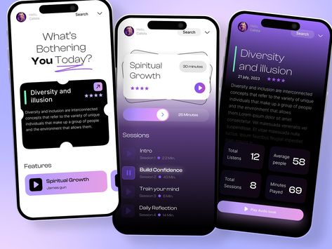 Meditation app design mobile app by lazy kar for LazyInterface UI UX Team on Dribbble Tech App Design, Cute App Design, Mobile Apps Designs, Meditation App Ui, App Ui Design Inspiration, Creative Ui Design, Ui App Design, Creative App Design, App Design Trends