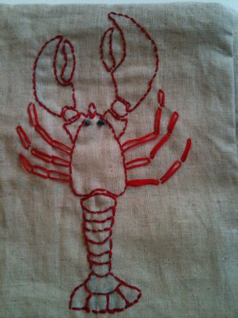 Lobster Quilt Pattern, Cross Stitch Lobster, Embroider Pants, Lobster Embroidery, Embroidered Lobster, Printable String Art Patterns, Lobster Shirt, Modern Quilting Designs, Clothes Embroidery Diy