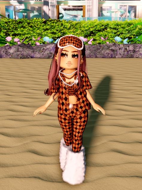 ✼ Feel free to save, but don’t repost! <3 ✼ ♡ #roblox #royalehigh #royalehighoutfits ♡ Rh Design, High Clothes, Brown Checkered, Pajama Outfit, Edgy Jewelry, Free Robux, Royal Clothing, Aesthetic Roblox Royale High Outfits, Royal Outfits