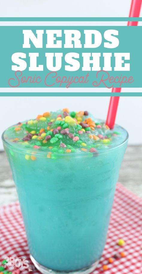 This Amazing Copycat Sonic Nerds Slushie is going to wake your tastebuds up! It's a simple recipe that packs in a ton of flavor and taste! #copycatrecipe #nerdsrecipe #DIYslushie #3boysandadog Slushie Recipes, Fun Drink Recipe, Slushie Recipe, Bright Blue Color, Snow Theme, Copycat Starbucks Recipes, Drink Recipes Nonalcoholic, Smoothie Drink Recipes, Refreshing Drinks Recipes