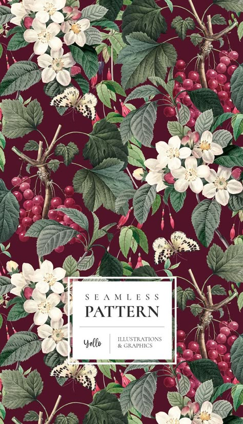 Clothing Fabric Patterns, Botanical Fashion, Backgrounds Patterns, Fruit Fresh, Spring Pattern, Flowers Background, Fruit Wallpaper, Beautiful Flower Designs, Bloom Blossom