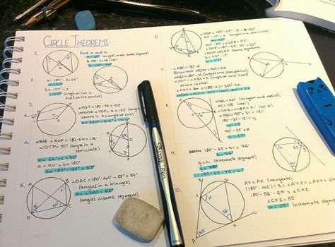 Circle Theorems, Best Study Tips, Math Notes, Study Board, Notes Inspiration, Math Geometry, Work Motivation, Get It Done, Math Class