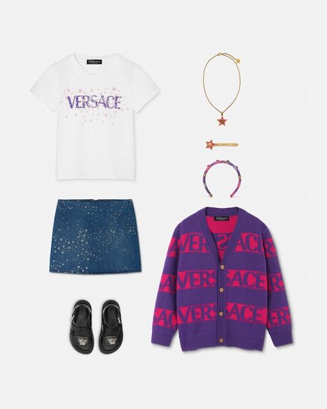 Versace Kids Versace Allover Kids Cardigan for Girls | Online Store EU Girls Designer Clothes, Kids Cardigans, Versace Kids, Versace Logo, Kids Print, Designer Kids Clothes, Girl Online, Kids Logo, Jeans Rock