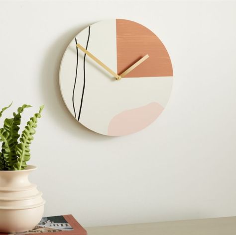 Moglea Hand Painted Wall Clocks | West Elm Rose Gold Clock, Wall Clock Painting, Wood Clock Design, Colorful Wall Clocks, 3d Wall Clock, Clock Painting, Gold Clock, Modern Nursery Decor, Wall Watch