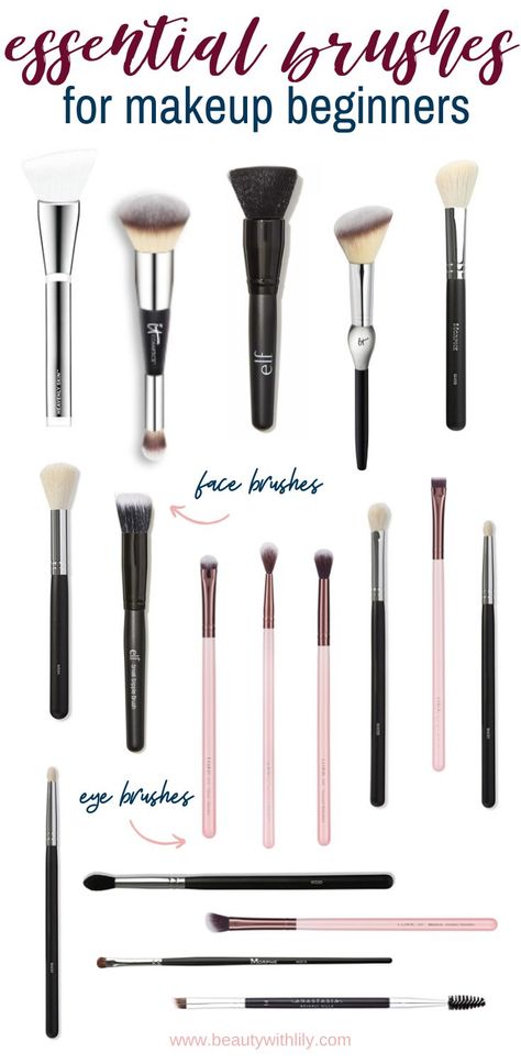 Essential Makeup Brushes // Must Have Makeup Brushes for Beginners // Affordable Makeup Brushes // Beauty Brush Guide // Best Makeup Brushes // Brushes for Eyeshadow // Brushes for Makeup // Makeup Brushes Guide // Makeup Brushes Set | Beauty With Lily Brushes For Eyeshadow, Makeup Brushes For Beginners, Brushes For Makeup, Makeup Tools Photography, Must Have Makeup, Makeup Basics, Affordable Makeup Brushes, Cool Makeup, Makeup Tools Products